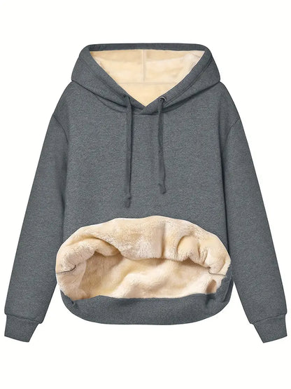 Cozy Warm Women’s Hooded Pullover - Relaxed Sherpa Lined