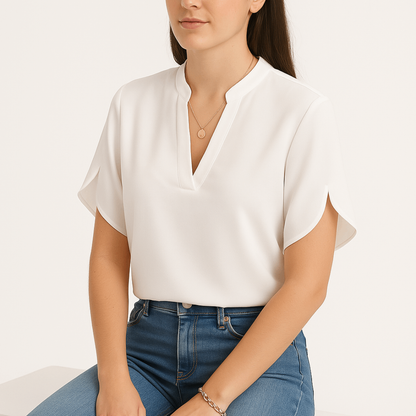 Tops Summer For Women Blouse V Neck Short Sleeve Loose White Shirts Fashion
