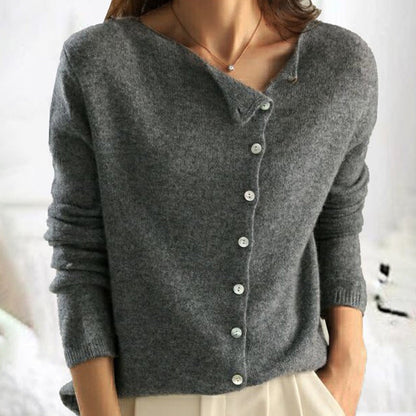 Plush Women's Button Sweater- Asymmetric Slouchy Brushed Knit