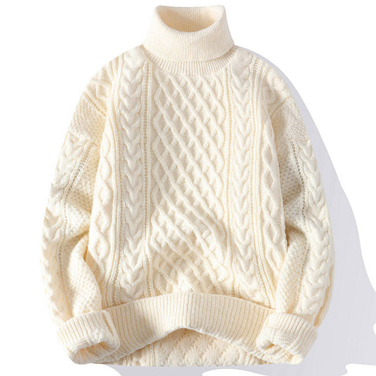 Men's Warm Turtleneck Sweater - Oversized Cable Knit, Wool
