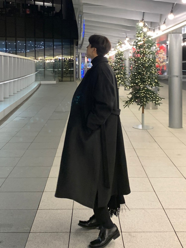 Men's Warm Trench Coat - Single-Breasted, Wool, Winter