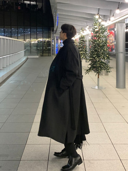Men's Warm Trench Coat - Single-Breasted, Wool, Winter