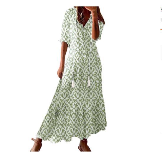 Light Women's Dress - Bohemian Print, V-Neck, Long Sleeves, Mid Waist, Casual Regular Wear