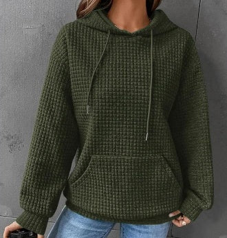 Plush Cozy Women’s Hoodie Sweater - Waffle Knit Layering