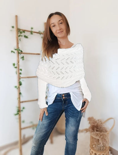 Plush Women’s Scarf - Openwork Rectangular, Knit, For Winter