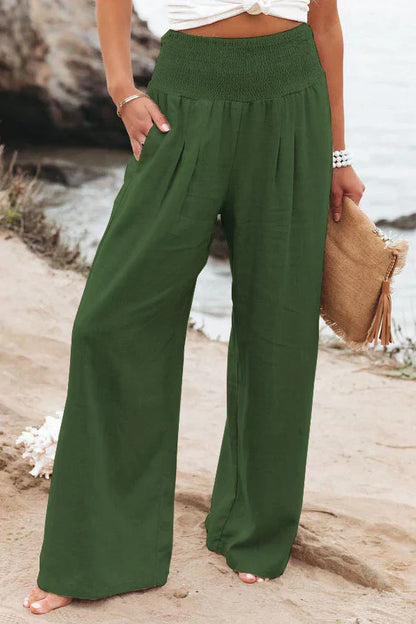 High Waist Wide Leg Linen Pants for Women, Lightweight Palazzo Trousers, Elegant and Versatile Fashion-2