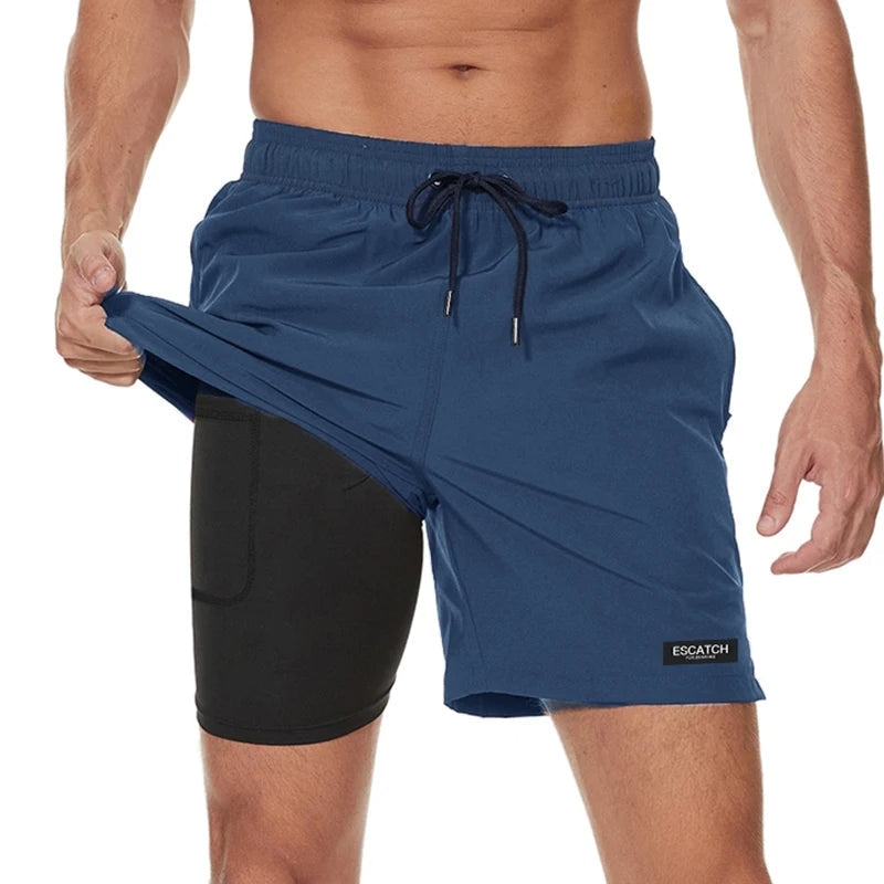 Sporty Men's Swim Trunks with Fast-Drying Fabric and Zip Pockets for Active Lifestyle, Available in M-3XL-5