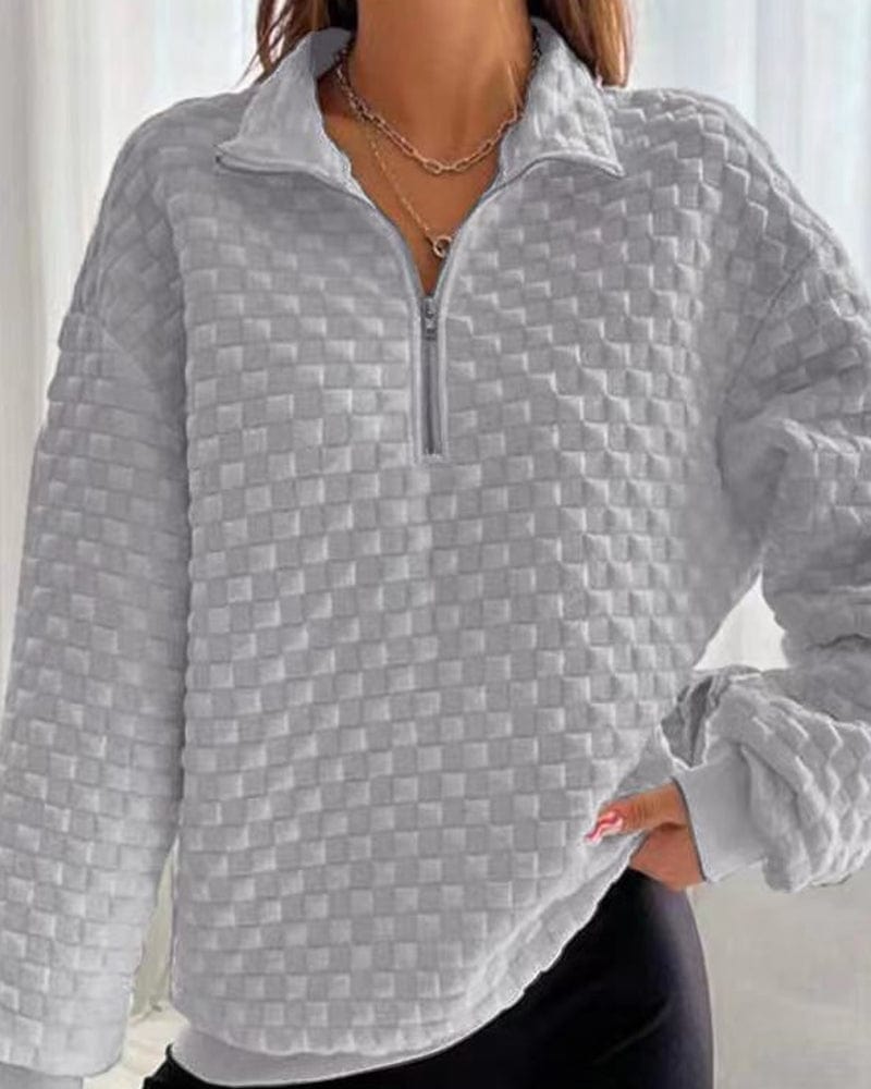 Light Women's Pullover - Collared Half Zip, Textured