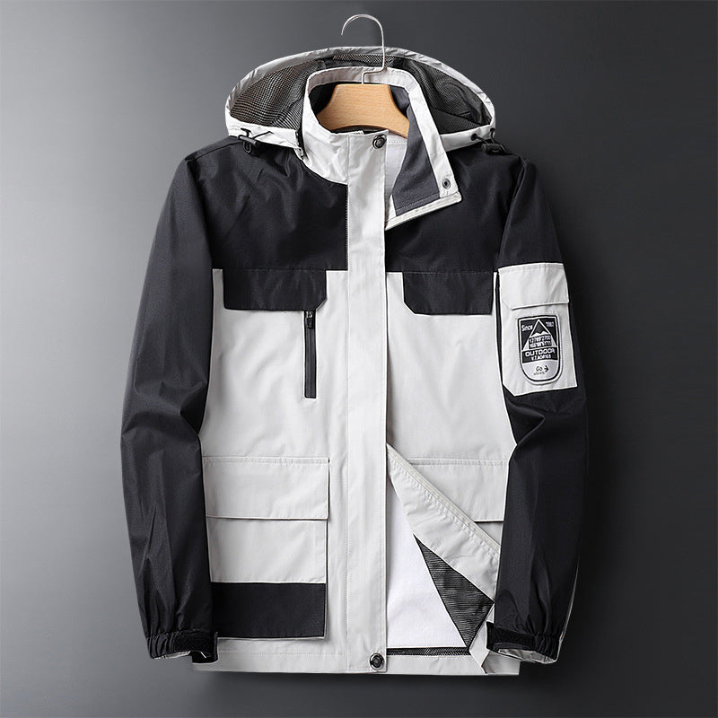 Water-Resistant Men's Rain Jacket - Hooded Colorblock, Packable