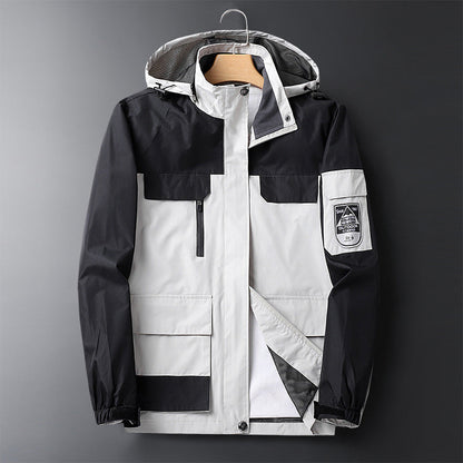 Water-Resistant Men's Rain Jacket - Hooded Colorblock, Packable