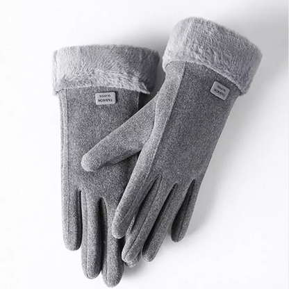 Women’s Windproof Plush Gloves - Slim Tailored, Suede