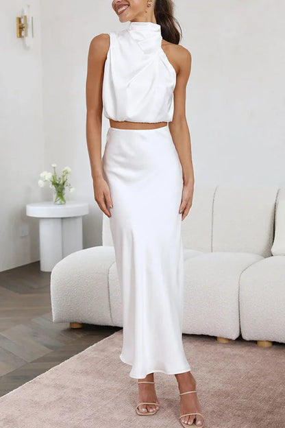 Stylish Women's Set with Sleeveless Top and Long Maxi Skirt for Casual and Formal Occasions-5