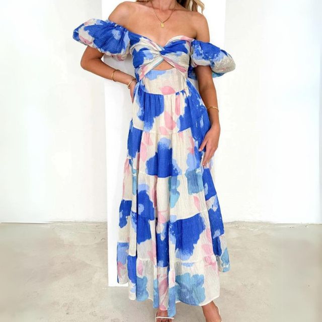 Elegant Long Floral Women���s Dress with Stylish Sleeves - Perfect for Wedding Guests, Summer Parties, and Formal Events-5