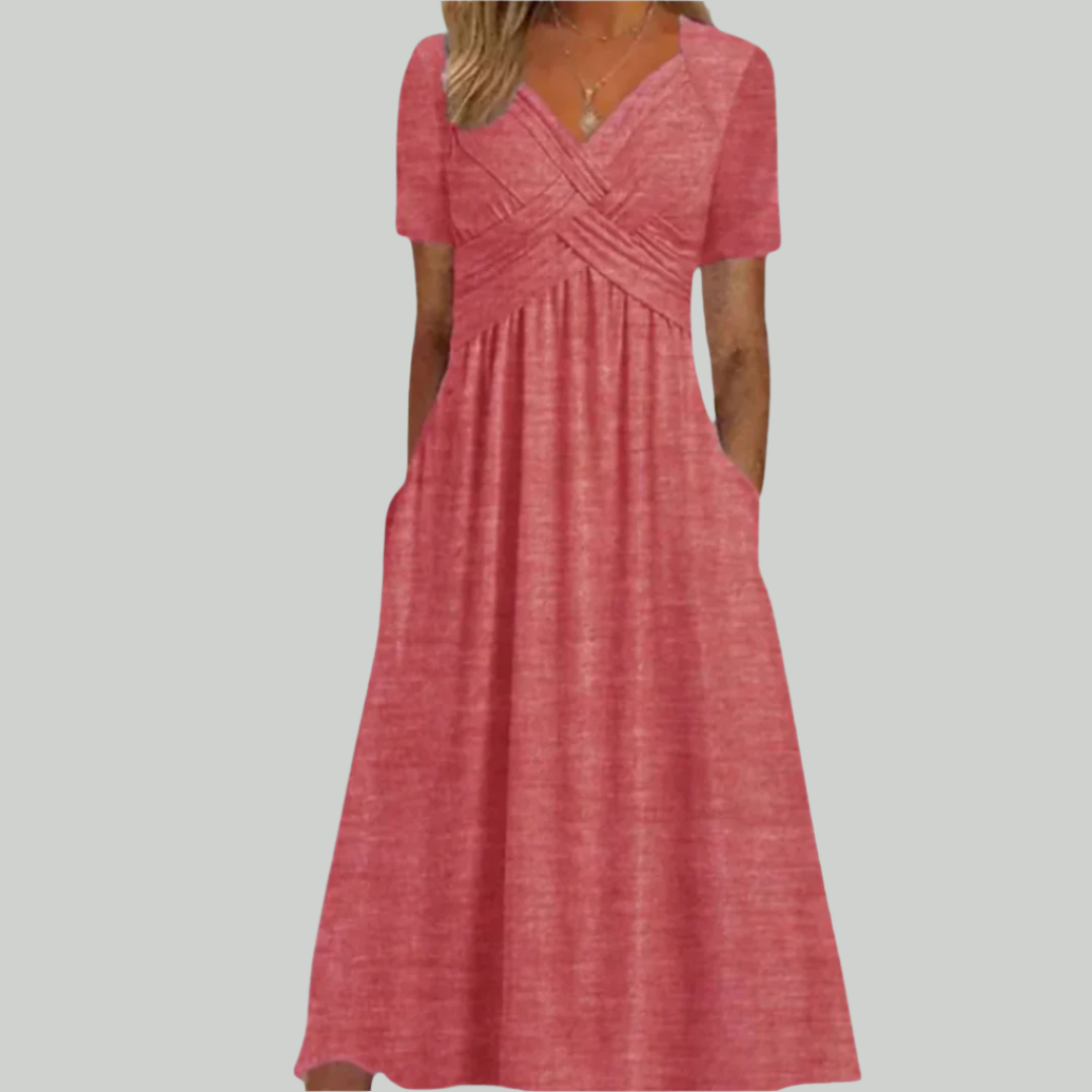 Variant image for Elegant V-Neck Women's Dress, Flattering Fit in Breathable Fabric, Sizes S to 2XL - Perfect for Formal and Summer Occasions-1