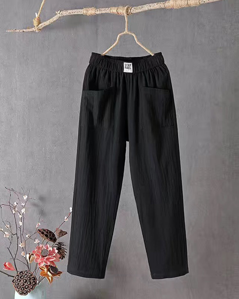 Variant image for Loose-Fitting White Linen Pants for Women, Breathable Flax Trousers for All Occasions, Comfortable and Stylish-9