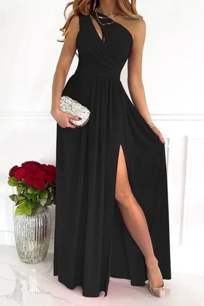 Chic One Shoulder Evening Dress, Elegant Black Formal Gown, Knee-Length Semi Formal Dress for Wedding Guests-5