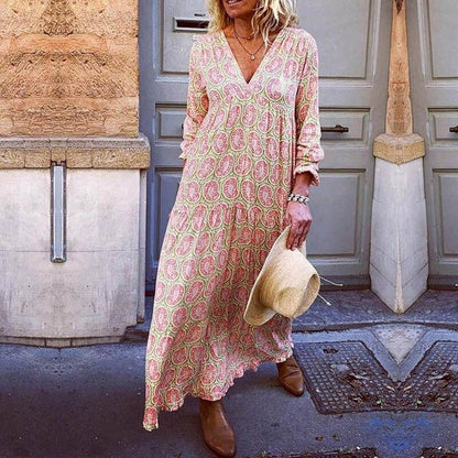 Trendy V-Neck Women's Dress with Striking Print for Spring and Summer, Eco-Friendly Fabric, Comfortable Fit, Available in Multiple Sizes-1
