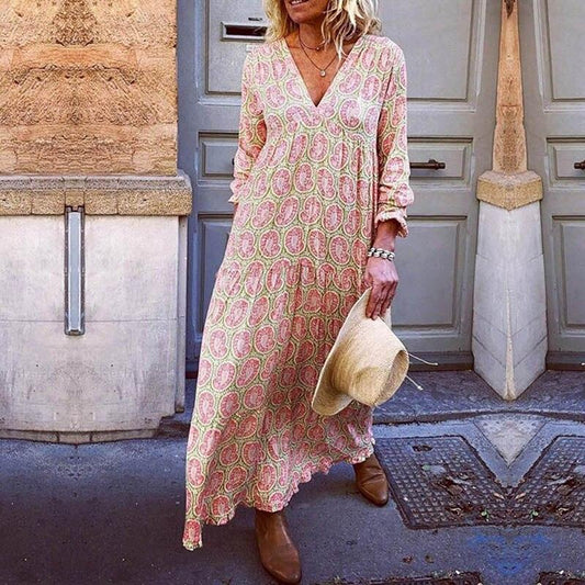Trendy V-Neck Women's Dress with Striking Print for Spring and Summer, Eco-Friendly Fabric, Comfortable Fit, Available in Multiple Sizes-1