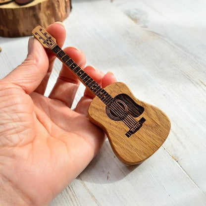 Organic Wood Guitar Pick Holder Case - Mini Acoustic Design for Musicians, Great Gift Idea