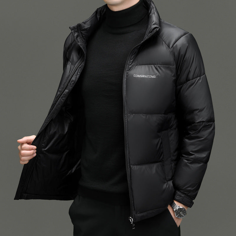 Men's Insulating Puffer Jacket - Stand Collar, Poly, Winter