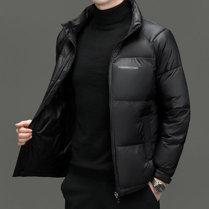 Men's Insulating Puffer Jacket - Stand Collar, Poly, Winter