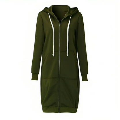Plush Women Long Zip Hoodie - Relaxed Fit, Cotton Blend