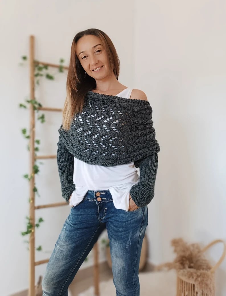 Plush Women’s Scarf - Openwork Rectangular, Knit, For Winter