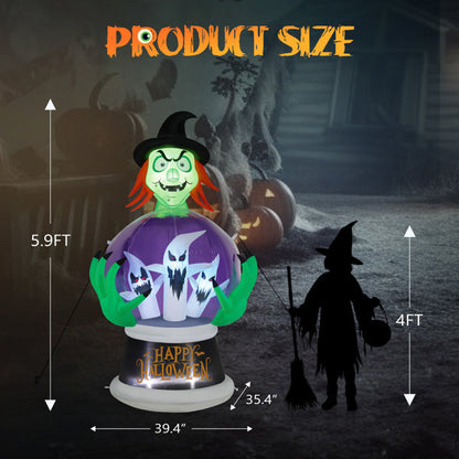 Witch2025 Edition Inflatable 5.9ft Crystal Ball Halloween Decor
