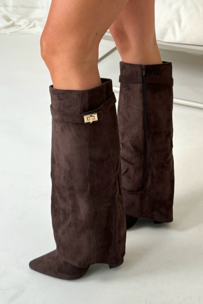 Women’s Supportive Knee-High Boots - Pointed Toe, Suede