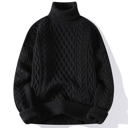 Men's Warm Turtleneck Sweater - Oversized Cable Knit, Wool