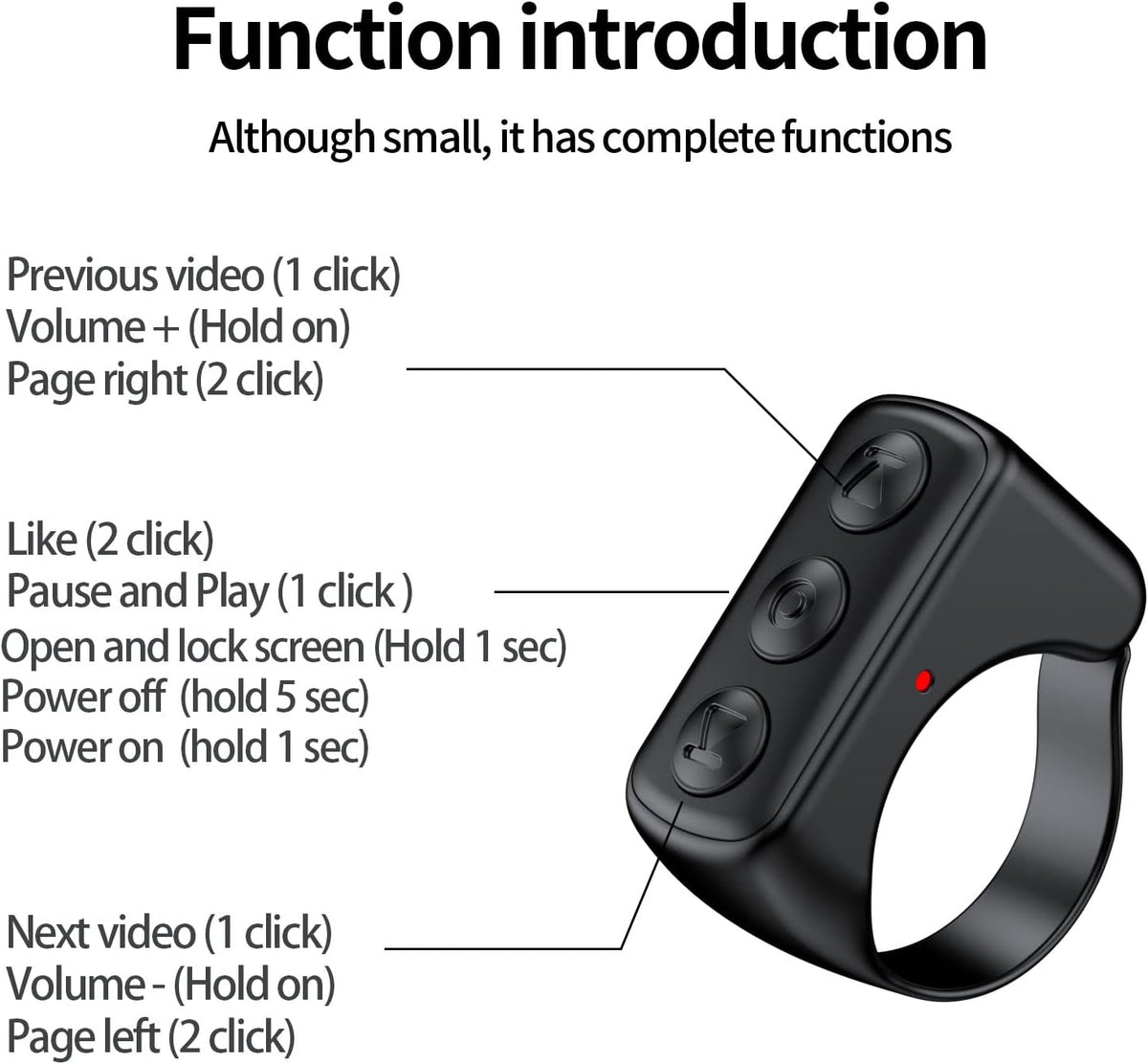 Wearable Bluetooth Clicker for Scrolling and Play/Pause, 14-Hour Battery Life, Fall 2025 – TikTok Ring Remote Control