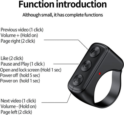 Wearable Bluetooth Clicker for Scrolling and Play/Pause, 14-Hour Battery Life, Fall 2025 – TikTok Ring Remote Control