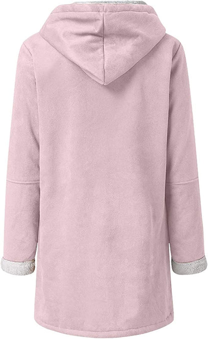 Womens Warm Winter Jacket - Hooded Mid-Thigh, Suede