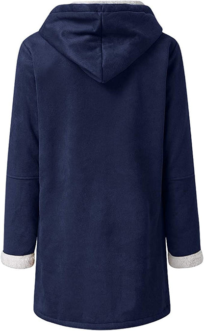 Womens Warm Winter Jacket - Hooded Mid-Thigh, Suede