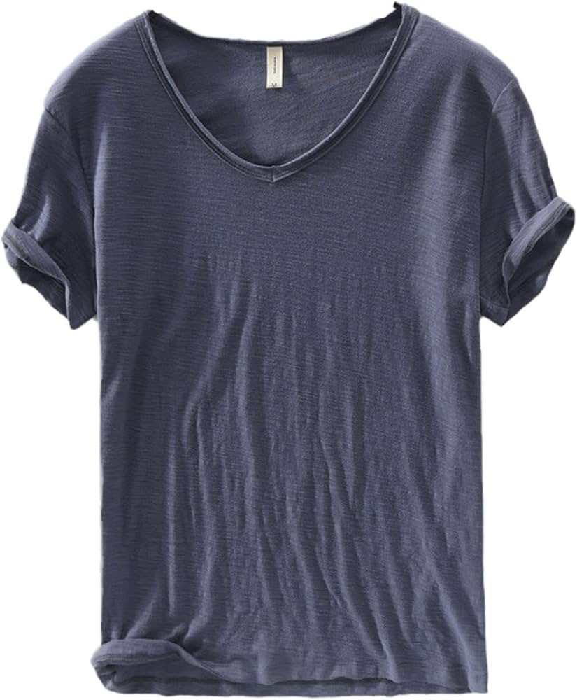Variant image for Men's V-Neck Linen Cotton Shirt, Lightweight Short Sleeve Slim-Fit Casual Top for Summer-11