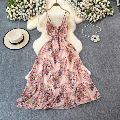 v-neck strap, adjustable waist, floral print, for summer – Light women's dress