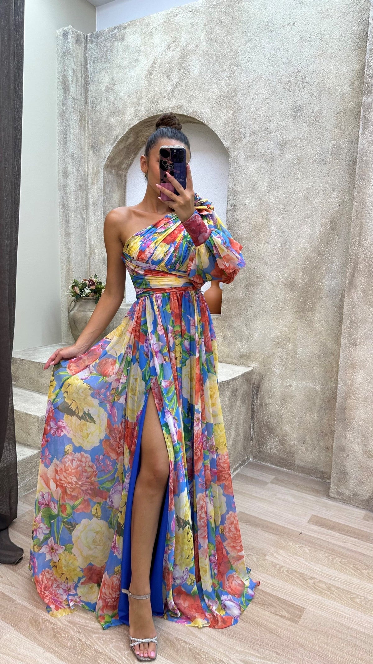Variant image for One-Shoulder Floral Women's Dress, Elegant Asymmetrical Summer Dress, Perfect for Wedding Guest and Formal Occasions-5