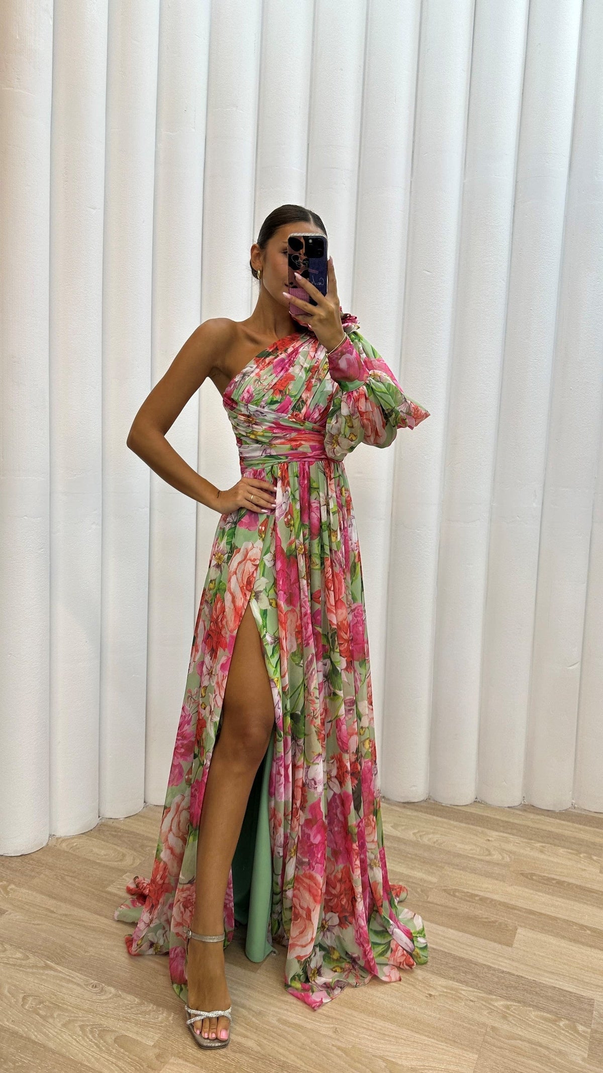 Variant image for One-Shoulder Floral Women's Dress, Elegant Asymmetrical Summer Dress, Perfect for Wedding Guest and Formal Occasions-13