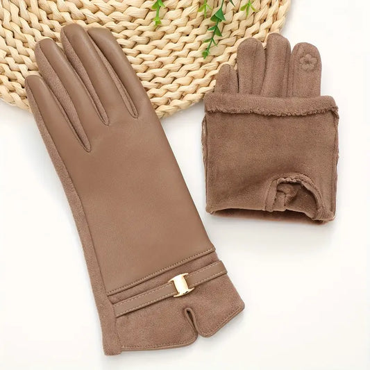 Water-Resistant Women’s Gloves - Slim Faux Leather, Lined
