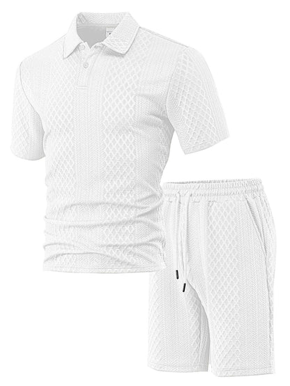 durable textured pattern, polyester, for casual wear – Breathable men's polo shirt and shorts set