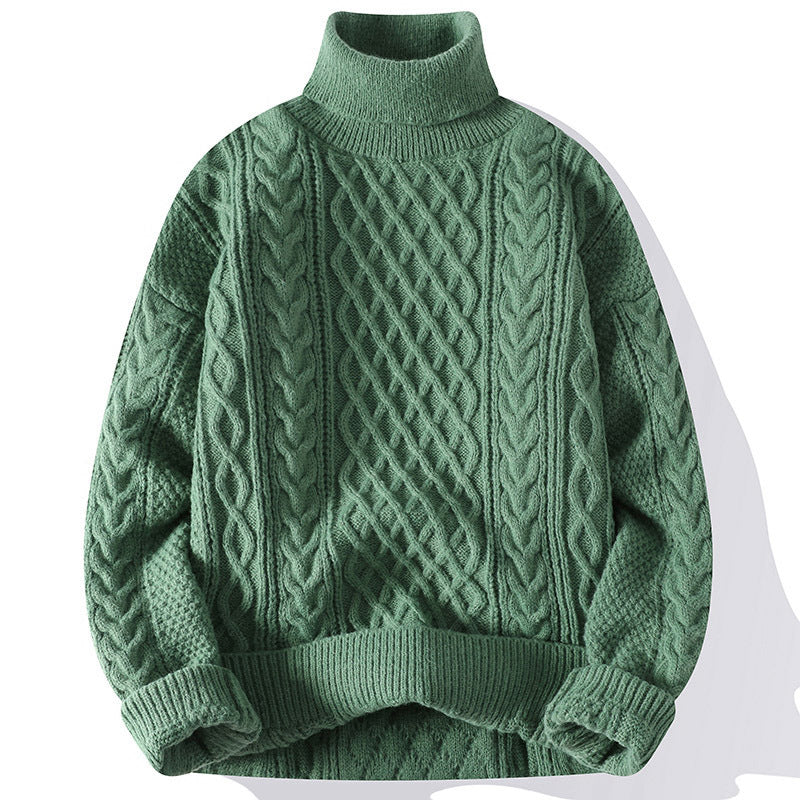 Men's Warm Turtleneck Sweater - Oversized Cable Knit, Wool