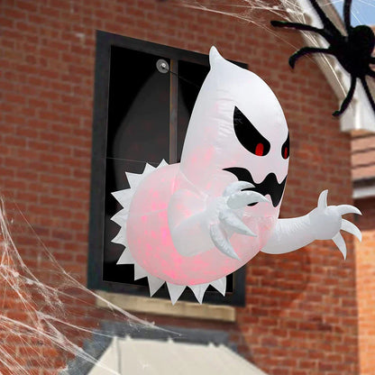 Spooky Outdoor Decor – 4.6ft Halloween Inflatable Window Ghost with LED Lights