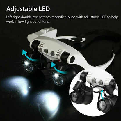 Magnifier Headband LED Jeweler Glasses With 8 Lenses
