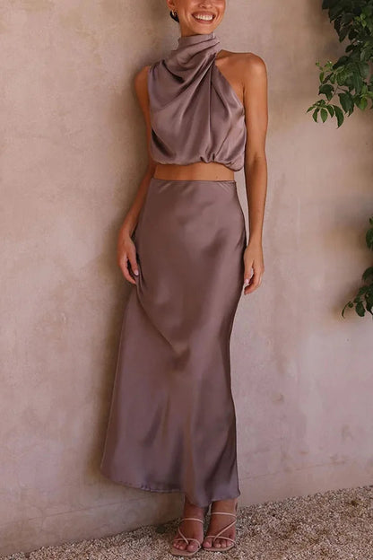 Stylish Women's Set with Sleeveless Top and Long Maxi Skirt for Casual and Formal Occasions-4