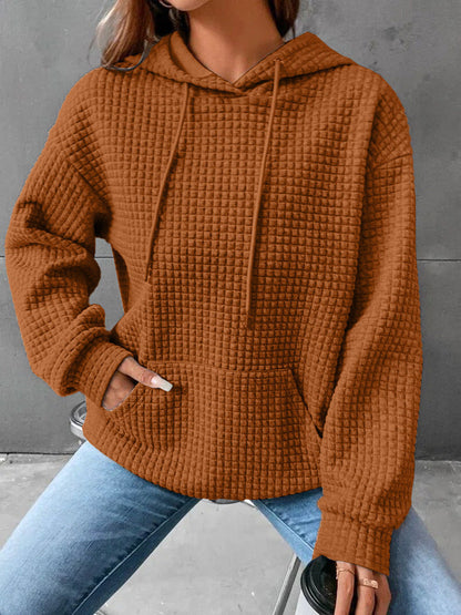 Plush Cozy Women’s Hoodie Sweater - Waffle Knit Layering