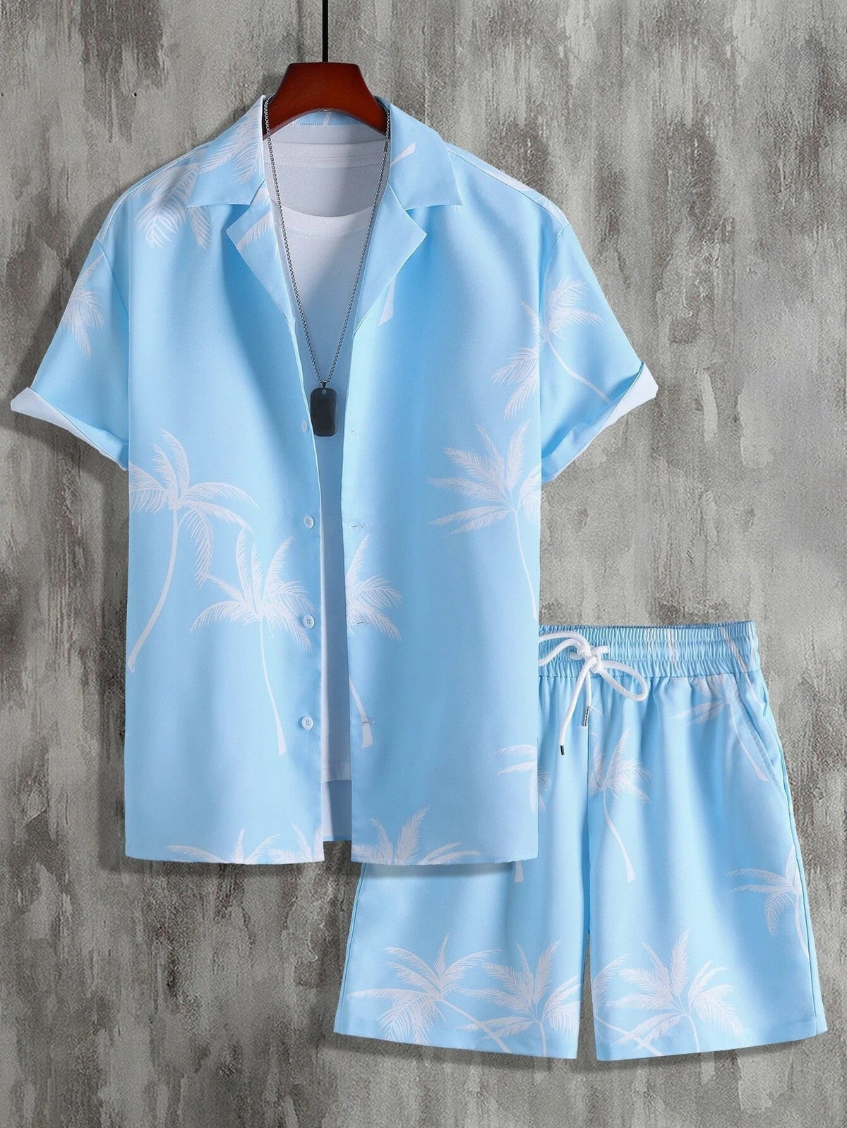 Variant image for Men's Summer Set with Tropical Print, Lightweight Shirt and Shorts, Relaxed Fit for Warm Weather Casual Outings-49