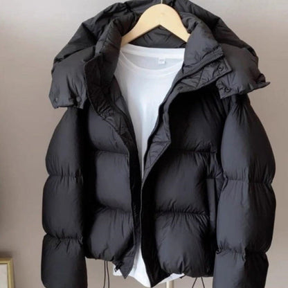 Women's Warm Puffer Jacket - Cropped, Cotton Padded, City