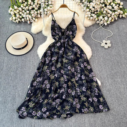 v-neck strap, adjustable waist, floral print, for summer – Light women's dress