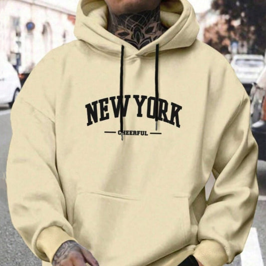 Casual Oversized Mens Hoodie - Pullover Polyester, Urban