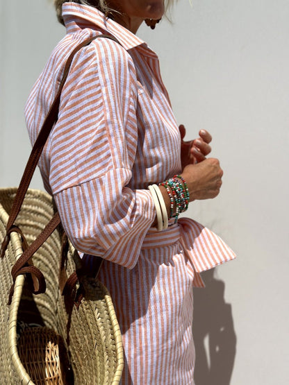Variant image for Classic Striped Women's Dress with Lace Trim, Elegant Summer Dress for Versatile Styling-1